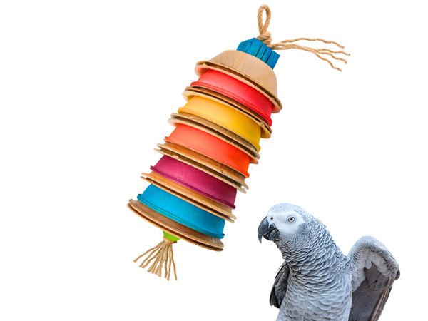 PARROT PALM SHREDDER™ | Large chew toy made of natural palm leaves and bird-safe woods | Large bird toy