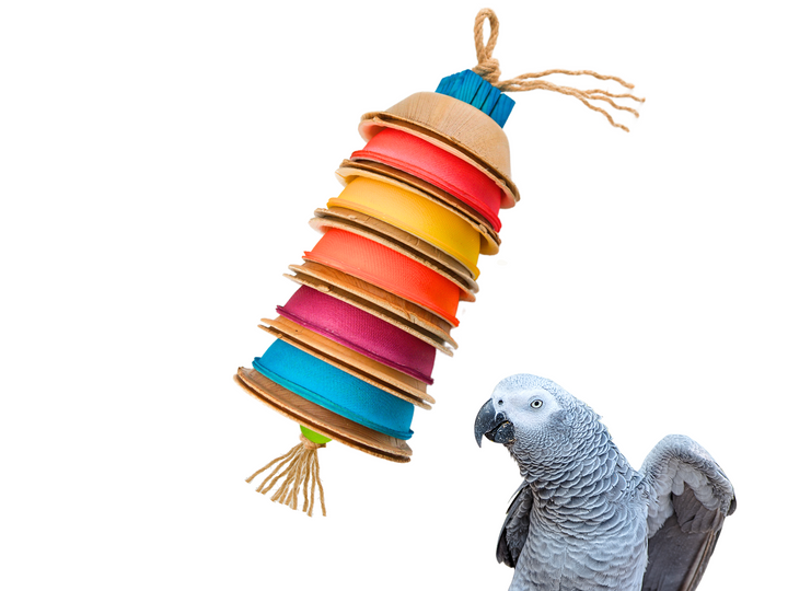 PARROT PALM SHREDDER™ | Large chew toy made of natural palm leaves and bird-safe woods | Large bird toy