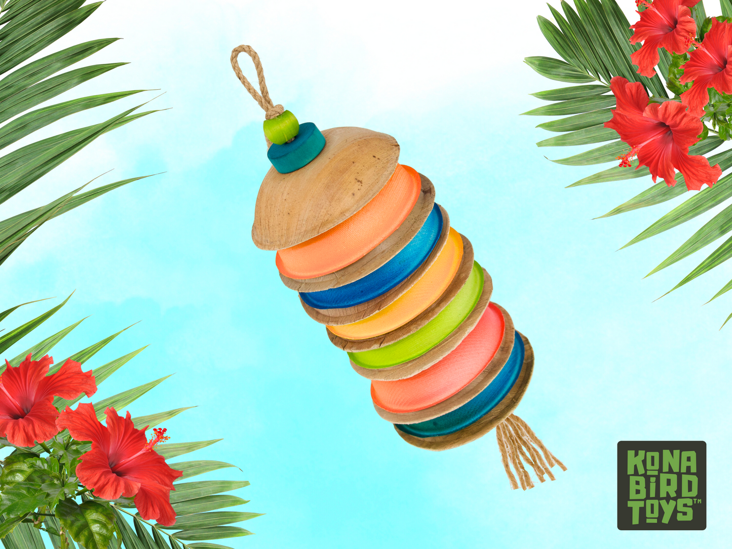 PARROT PALM™ shredder / made of natural palm leaves and bird-safe woods by Kona Bird Toys™