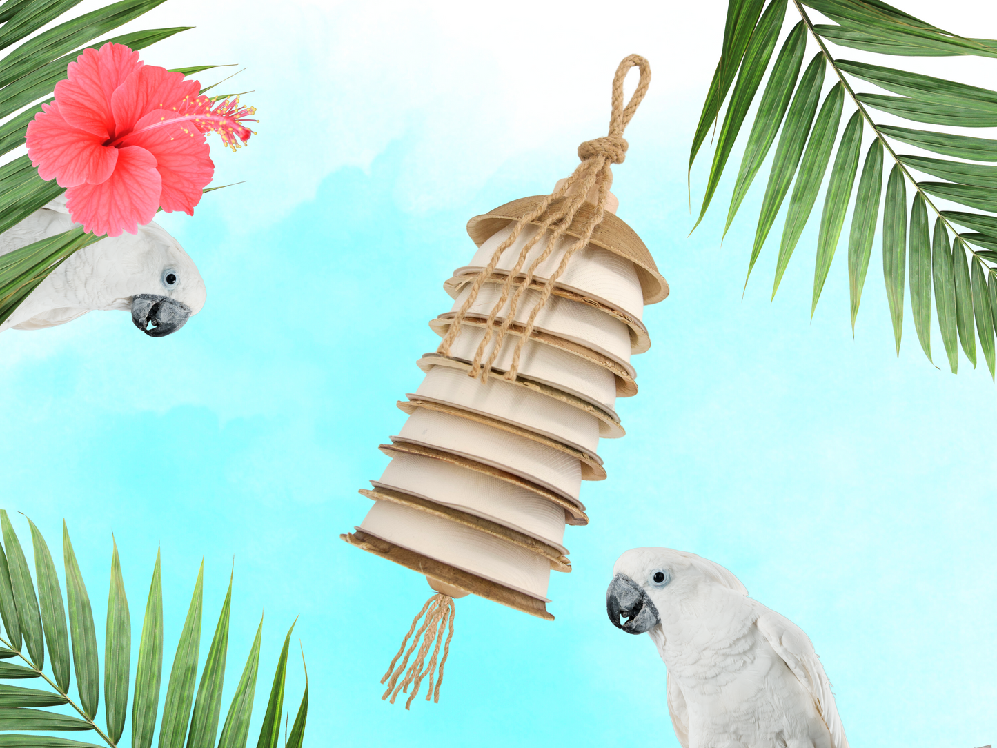 PARROT PALM™ shredder / 100% natural / made of palm leaves and bird-safe woods by Kona Bird Toys™