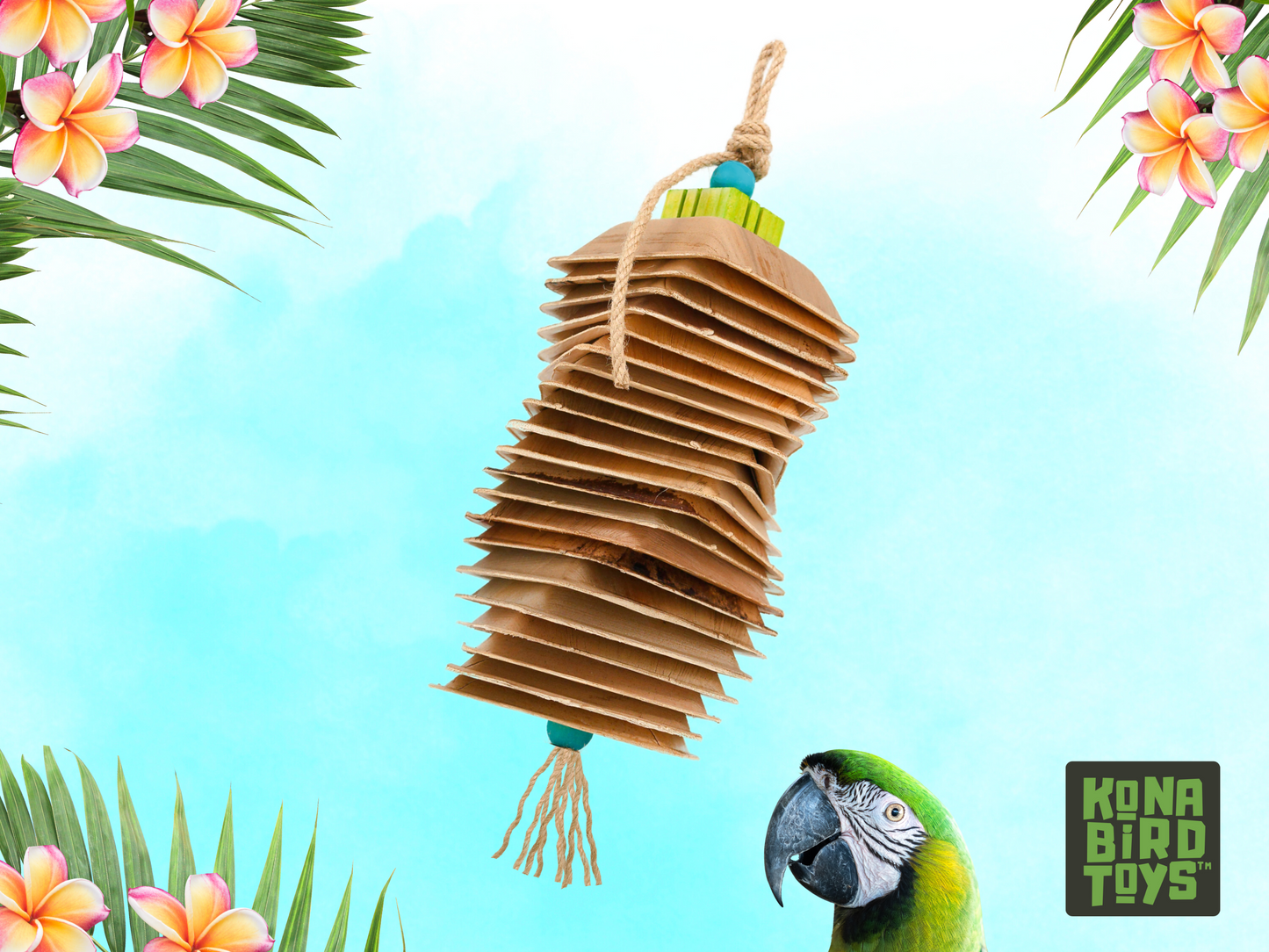 PARROT PALM™ shredder / made of natural palm leaves and bird-safe woods by Kona Bird Toys™