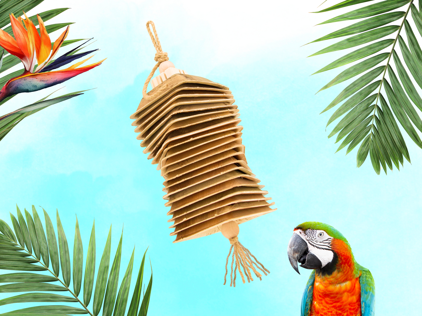 PARROT PALM™ shredder / 100% natural / made of palm leaves and bird-safe woods by Kona Bird Toys™