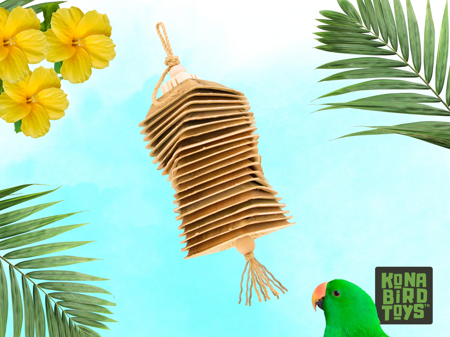 PARROT PALM™ shredder / 100% natural / made of palm leaves and bird-safe woods by Kona Bird Toys™