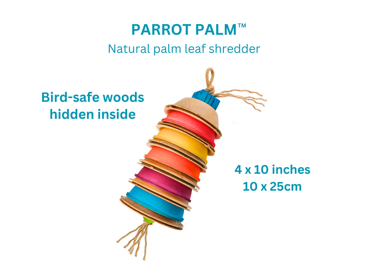PARROT PALM SHREDDER™ | Large chew toy made of natural palm leaves and bird-safe woods | Large bird toy