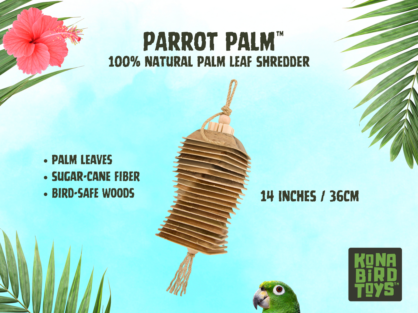 PARROT PALM™ shredder / 100% natural / made of palm leaves and bird-safe woods by Kona Bird Toys™