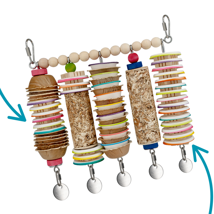 Set of 50 PAPER ROUNDS—small, round discs made from all-natural sugarcane fiber. Ideal for pole refills and building eco-friendly, safe bird toys at home!