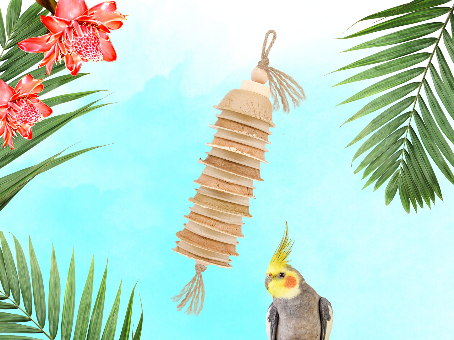 PARROT PALM™ shredder / 100% natural / made of palm leaves and bird-safe woods by Kona Bird Toys™