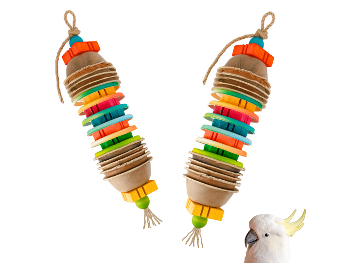 PARROT PALM SHREDDERS™ | Set of Two | Natural chew and foraging toys made of palm leaves and bird-safe woods | Large bird toys