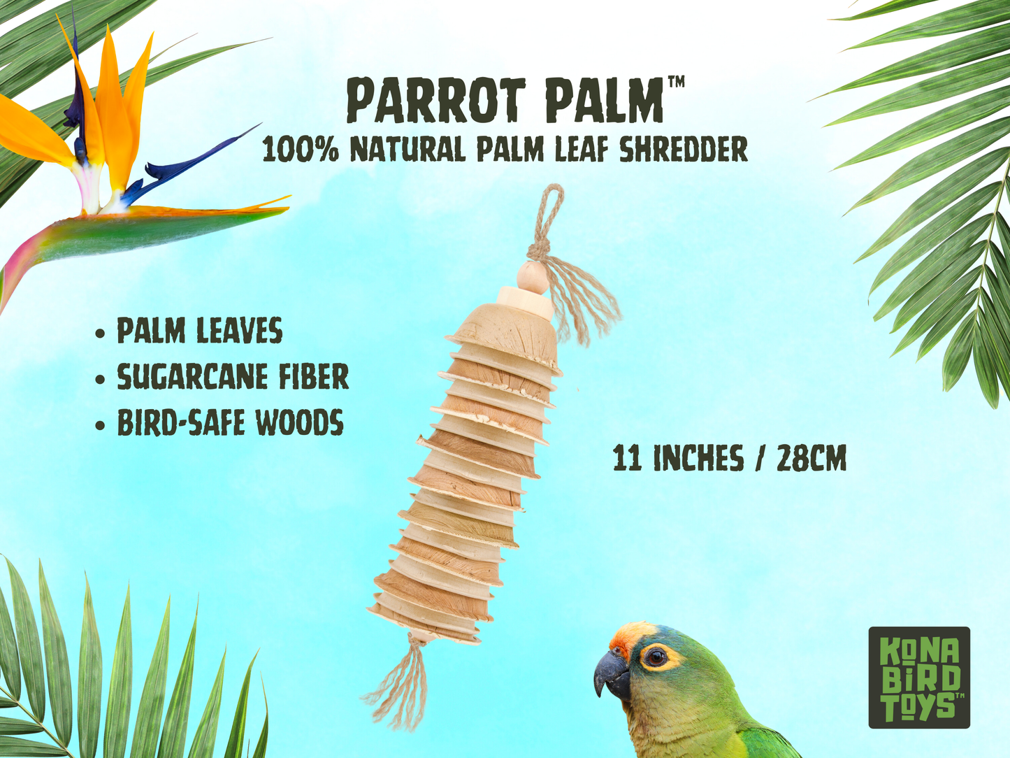 PARROT PALM™ shredder / 100% natural / made of palm leaves and bird-safe woods by Kona Bird Toys™