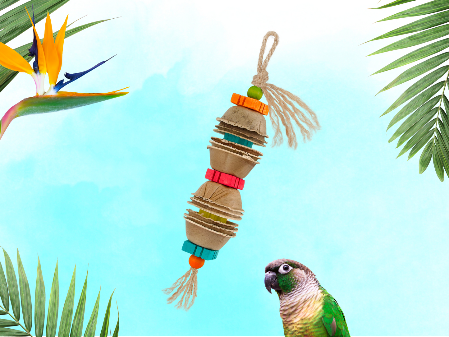 PARROT PALM™ shredder / made of natural palm leaves and bird-safe woods by Kona Bird Toys™