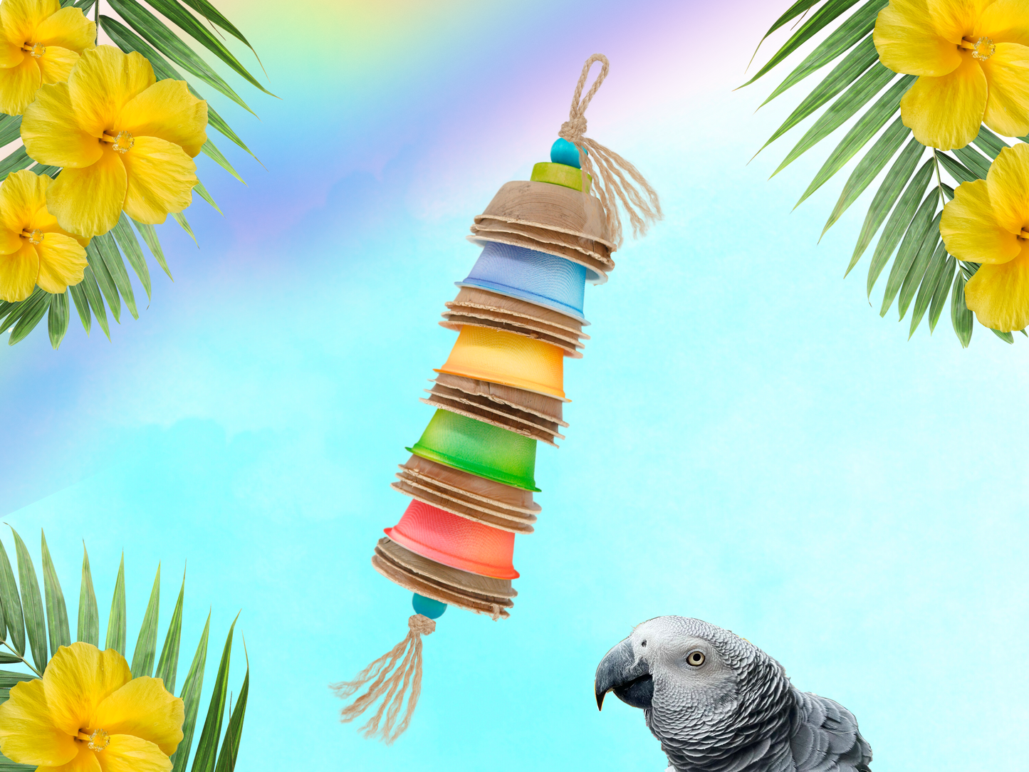 PARROT PALM™ shredder / made of natural palm leaves and bird-safe woods by Kona Bird Toys™