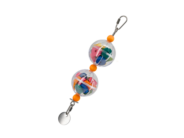 REFILLABLE FORAGING BALLS on large Jangly Pole™ // Refillable stainless steel bird toy base with acrylic foraging ball