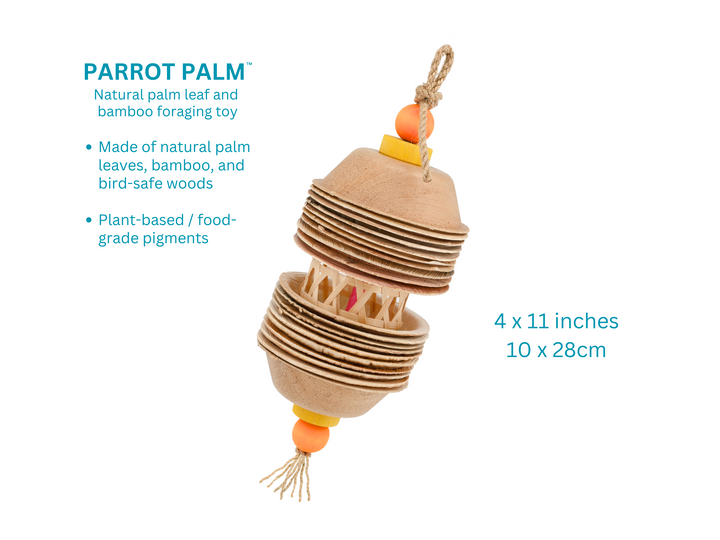 PARROT PALM SHREDDERS™ | Set of Two | Natural foraging toys made of palm leaves and bamboo | Large bird toys