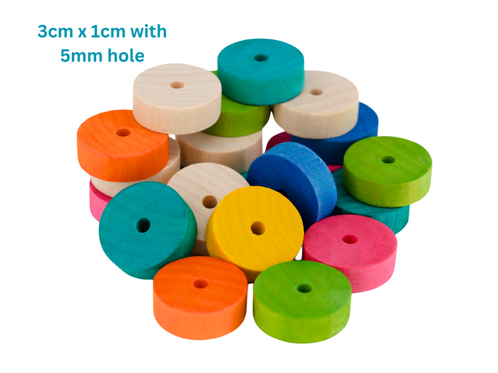 WOOD DISCS | Set of 50 | Beads for bird toys, poles and skewers | bird toy parts | Small