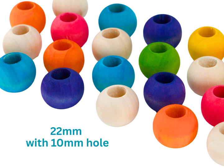 WOOD BEADS for bird toys, poles and skewers | Set of 50 | Bird toy parts | Small | 22mm with 10mm hole