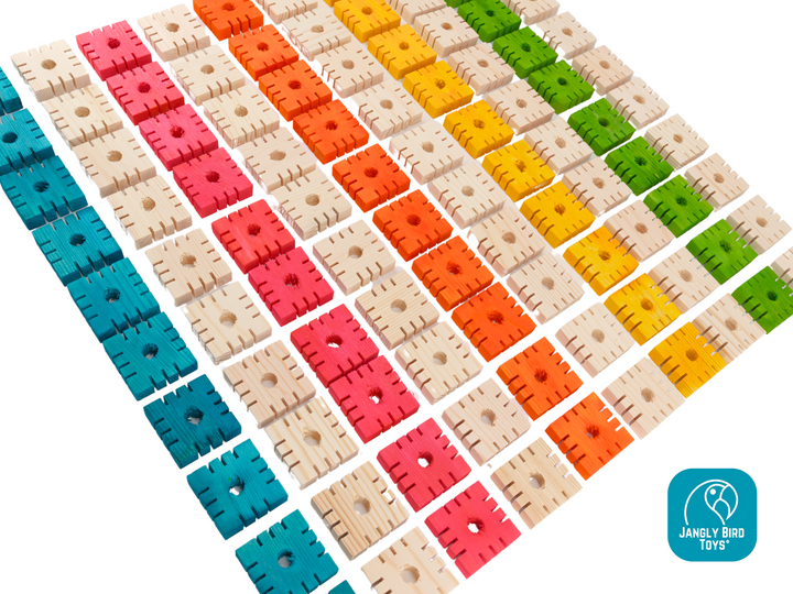Colorful grooved pine block bird toys for refilling Jangly Poles™