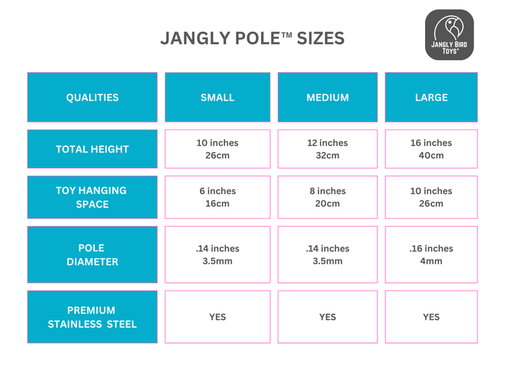 Small JANGLY POLE™ stainless steel parrot toy base loaded with natural palm leaf shredder