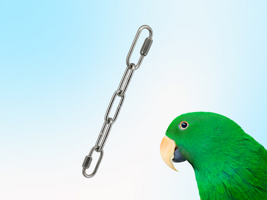 LARGE BIRD TOY EXTENDER / Stainless steel bird toy hanger with quick links / Hang toys at perch-level! / Bacteria resistant and dishwasher safe!