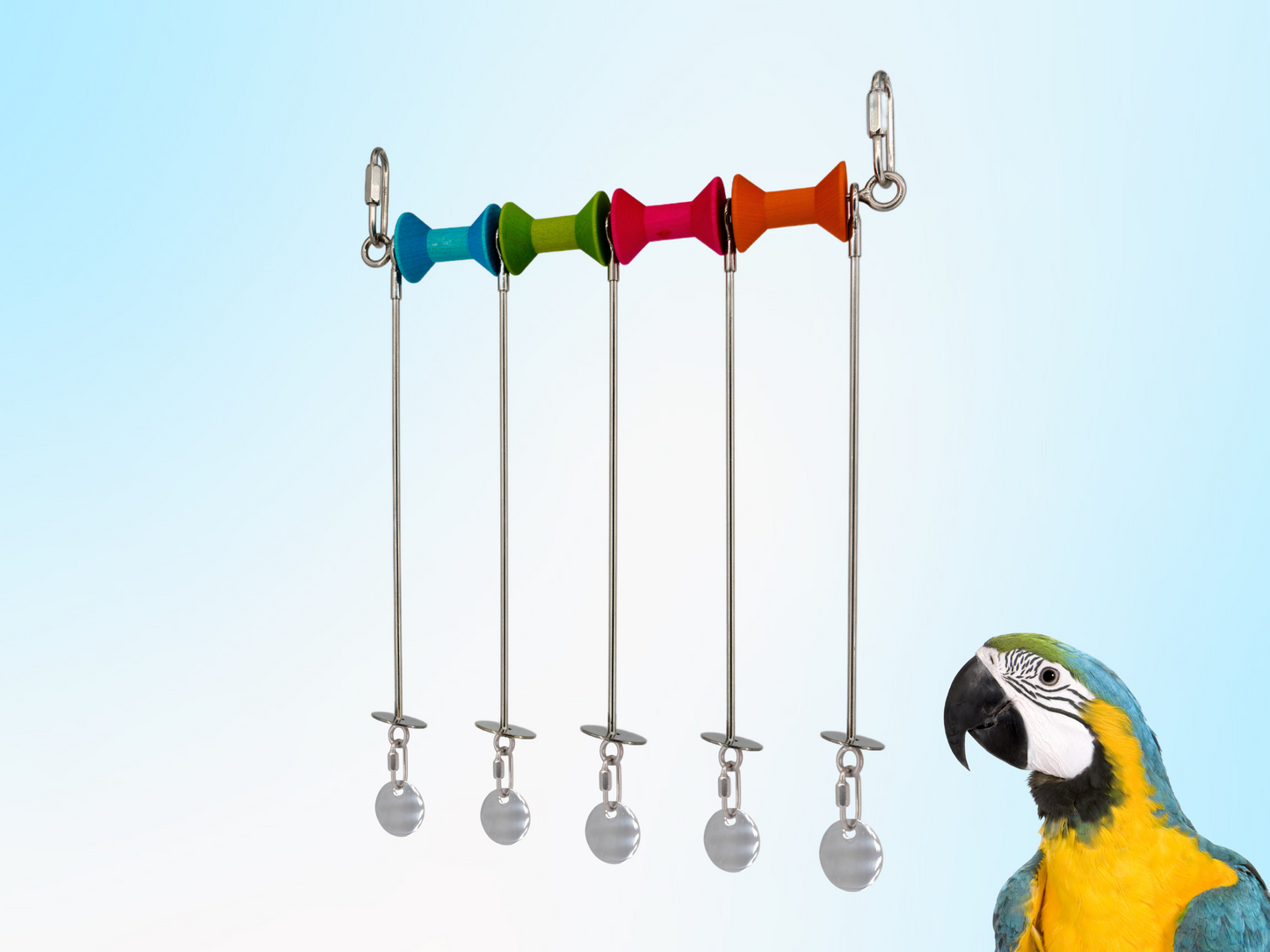 JANGLY WALL OF TOYS™ / extra-large / The ultimate parrot playstation! / Stainless steel bird toy holder / Sustainable and reusable bird toy base / poles / skewers