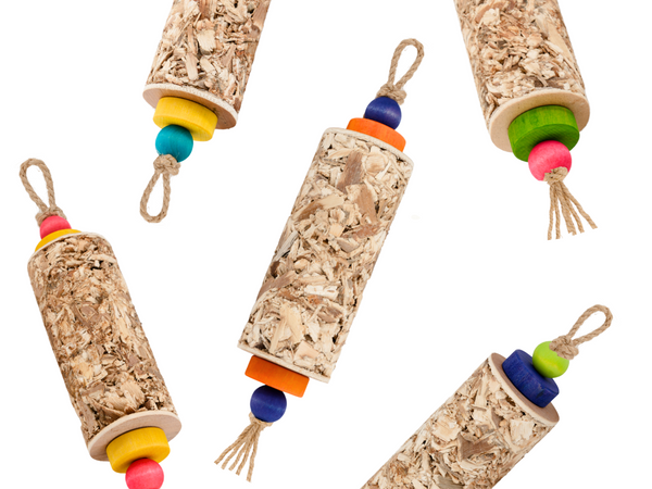 PARROT PALM SHREDDERS™ | Set of Two | Natural palm leaf shredders with colorful wood beads | Medium bird toys