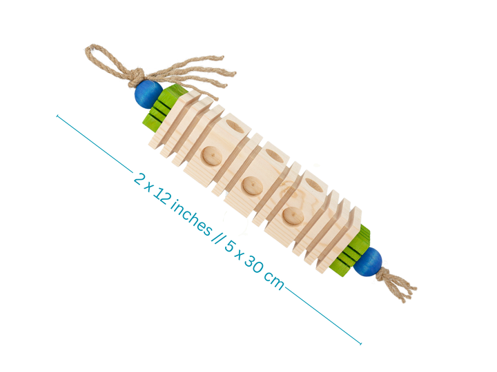 Crafted from pine wood, this grooved block toy is perfect for birds that love a chewing challenge. Ridges and channels give smaller birds an easy grip, while the size and density offer a satisfying workout for larger parrots. 