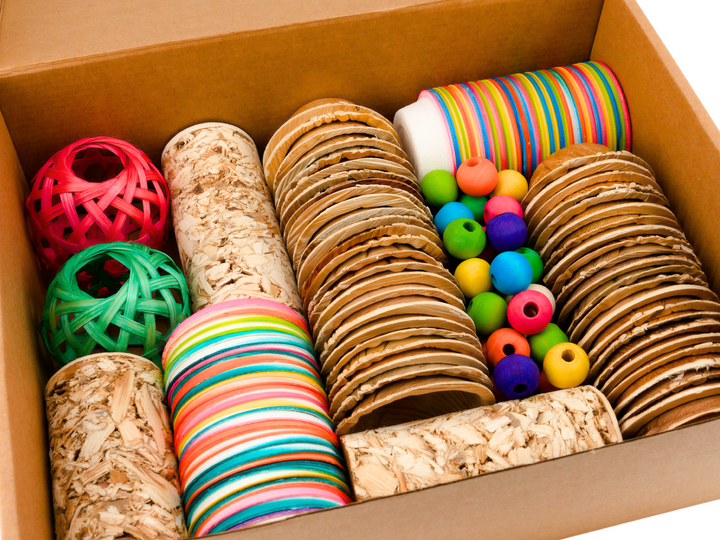 This large assortment of shreddable bird toys comes with a refillable Jangly Pole™
