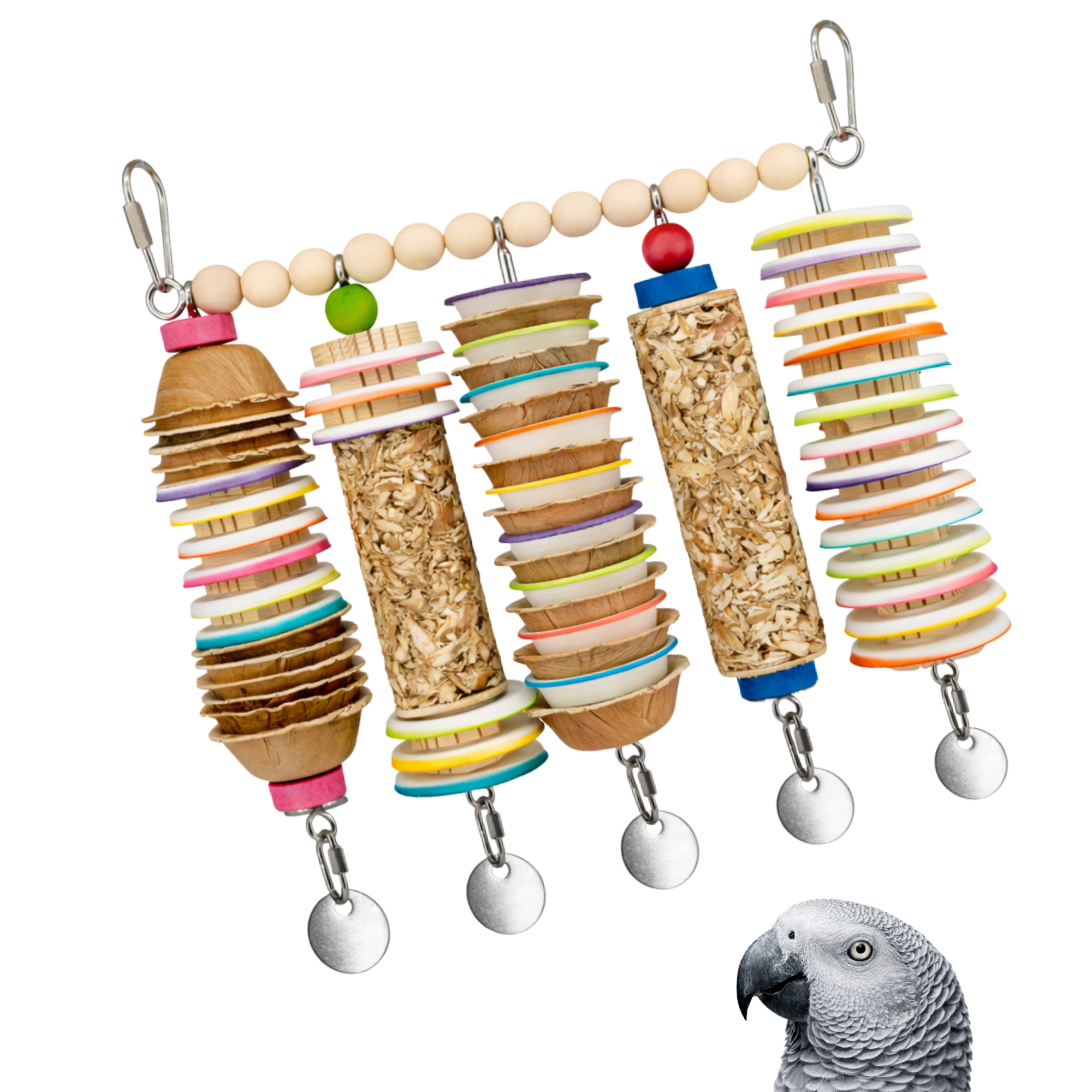 Jangly Wall of Toys™ | Refillable parrot toy set with palm shredders ...