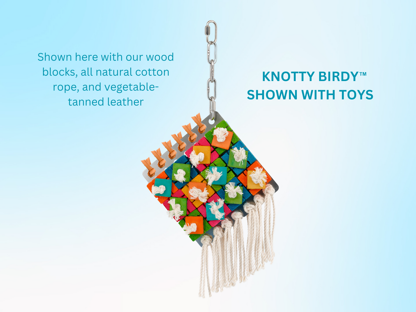 KNOTTY BIRDY™ STAINLESS STEEL TOY BASE / Reusable, sustainable and easily sanitized parrot toy holder /  Lasting foundation for your bird toy creations!