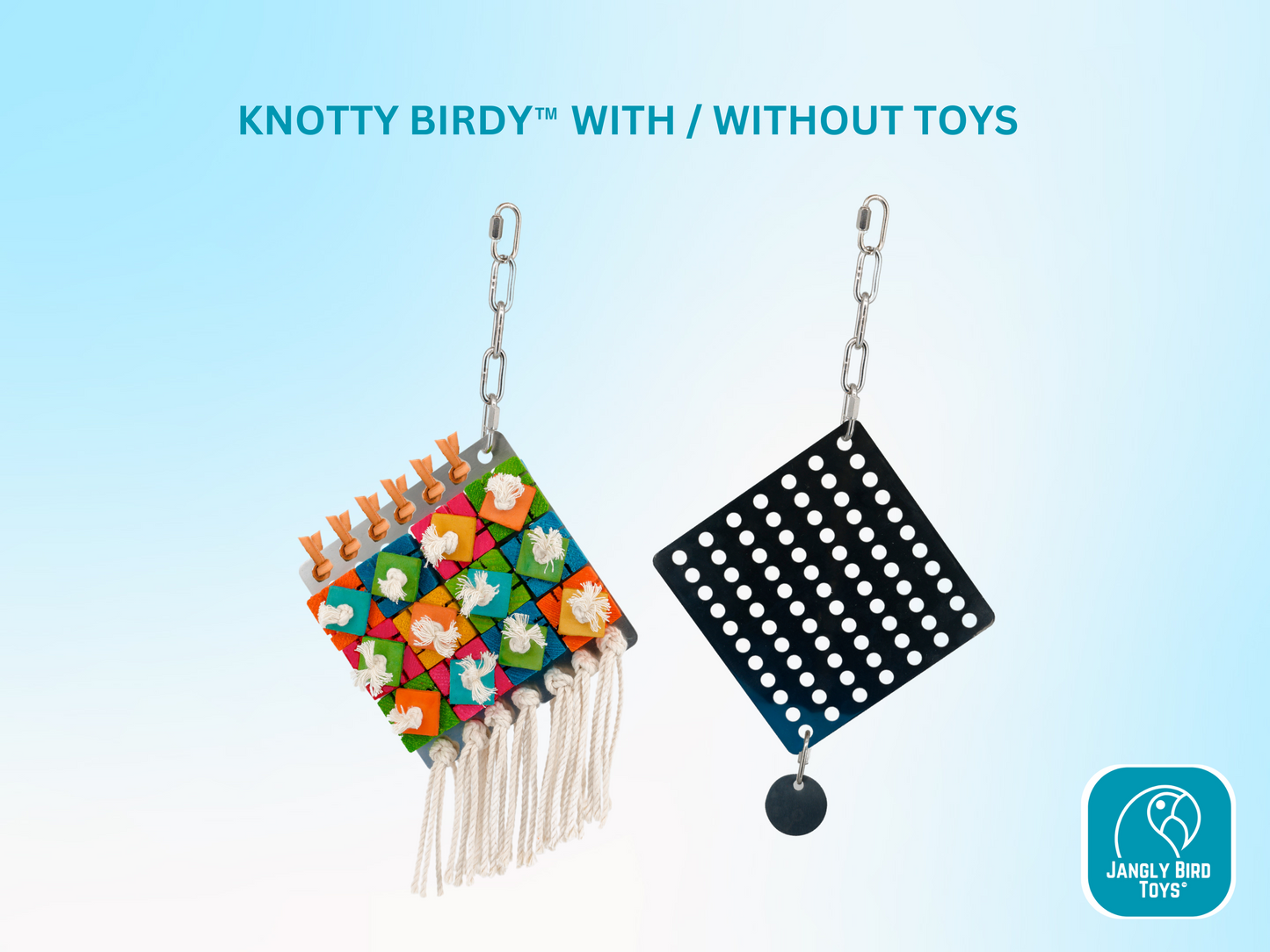 KNOTTY BIRDY™ STAINLESS STEEL TOY BASE / Reusable, sustainable and easily sanitized parrot toy holder /  Lasting foundation for your bird toy creations!