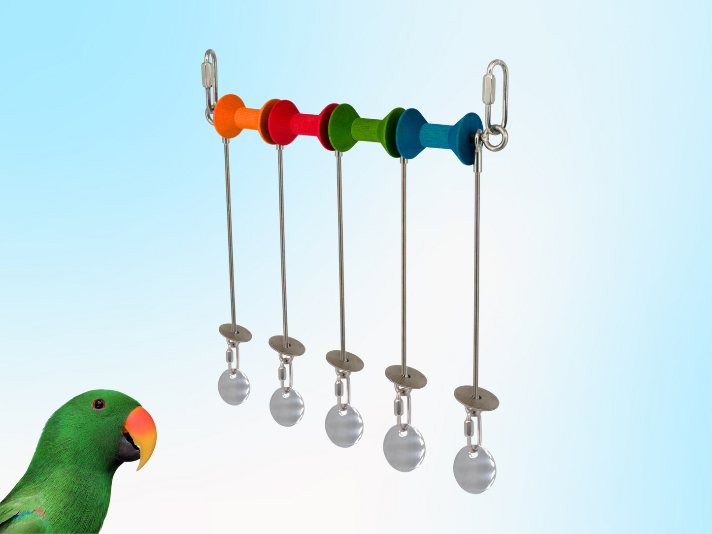 JANGLY WALL OF TOYS™ LOADED WITH TOYS / large / The ultimate parrot playstation! / Stainless steel bird toy holder / Sustainable and reusable bird toy base / poles / skewers