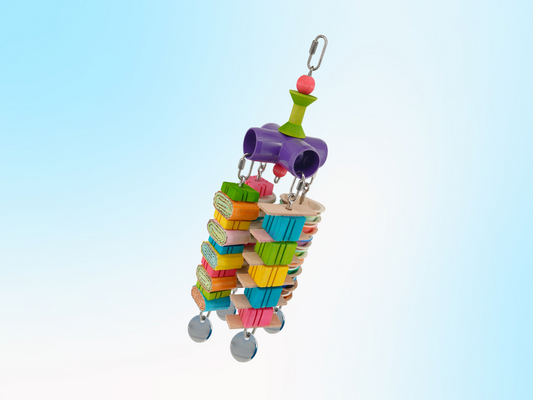 GANGLY JANGLY™ WITH TOYS / large / stainless steel parrot toy holder that comes loaded with toys! / Safe alternative to rope and twine / Sustainable and reusable bird toy base / poles / skewers