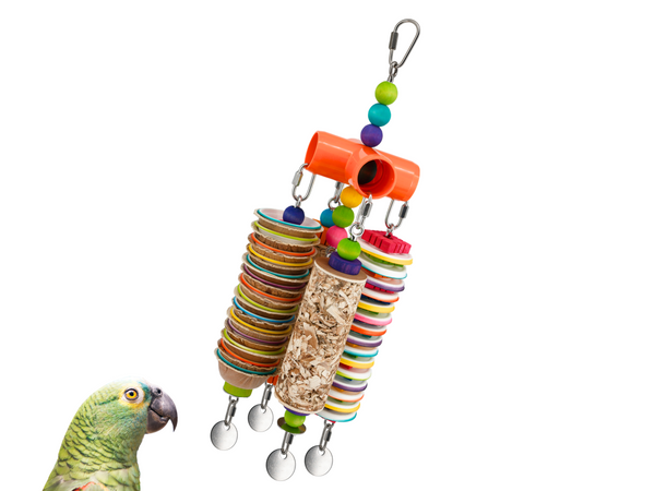 GANGLY JANGLY™ refillable stainless steel bird toy platform pre-loaded with toys! | Large