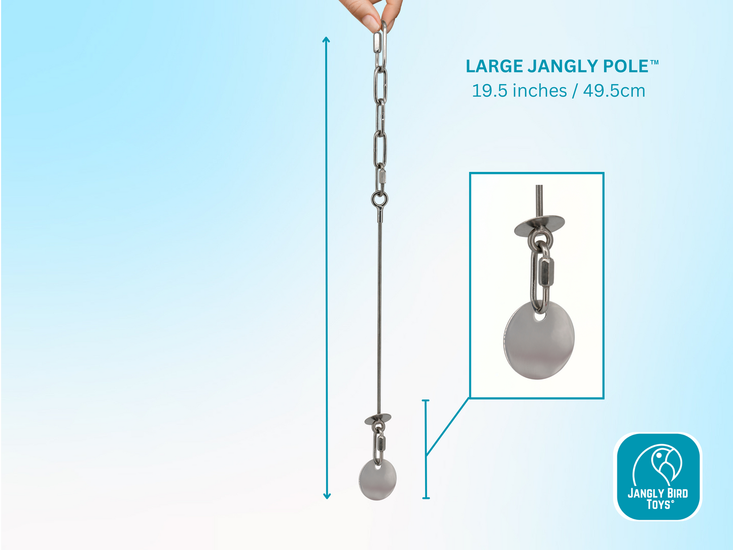 LARGE JANGLY POLE™ / Stainless steel parrot toy base / Sustainable and reusable bird toy holder / Skewer