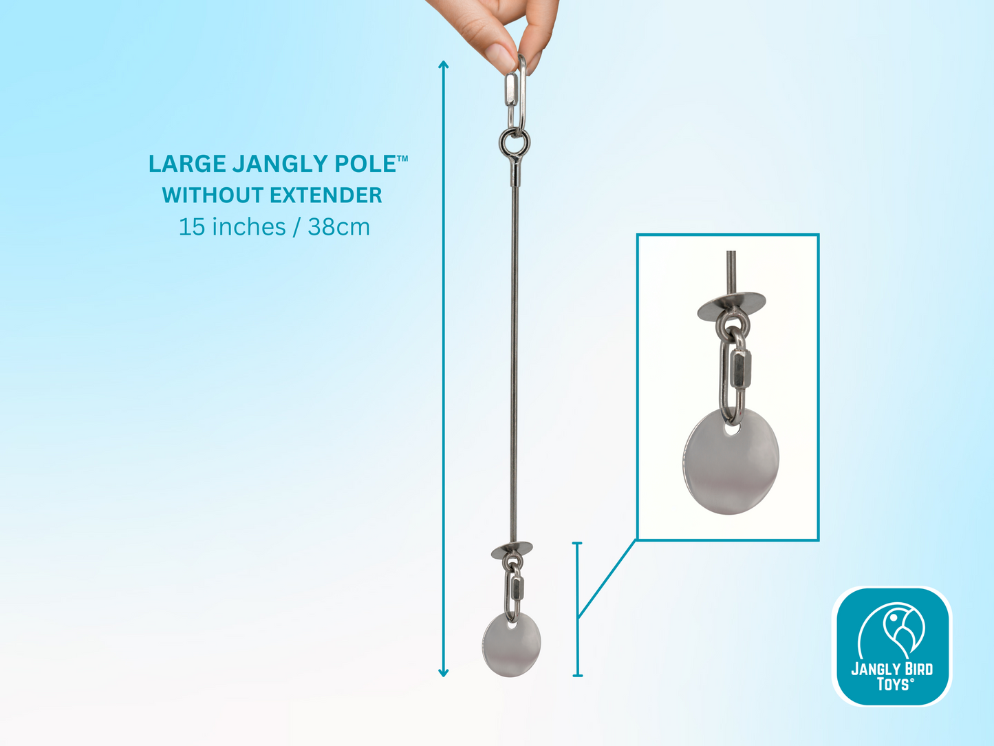 LARGE JANGLY POLE™ without extender / Stainless steel parrot toy holder / Sustainable and reusable bird toy base / Skewer