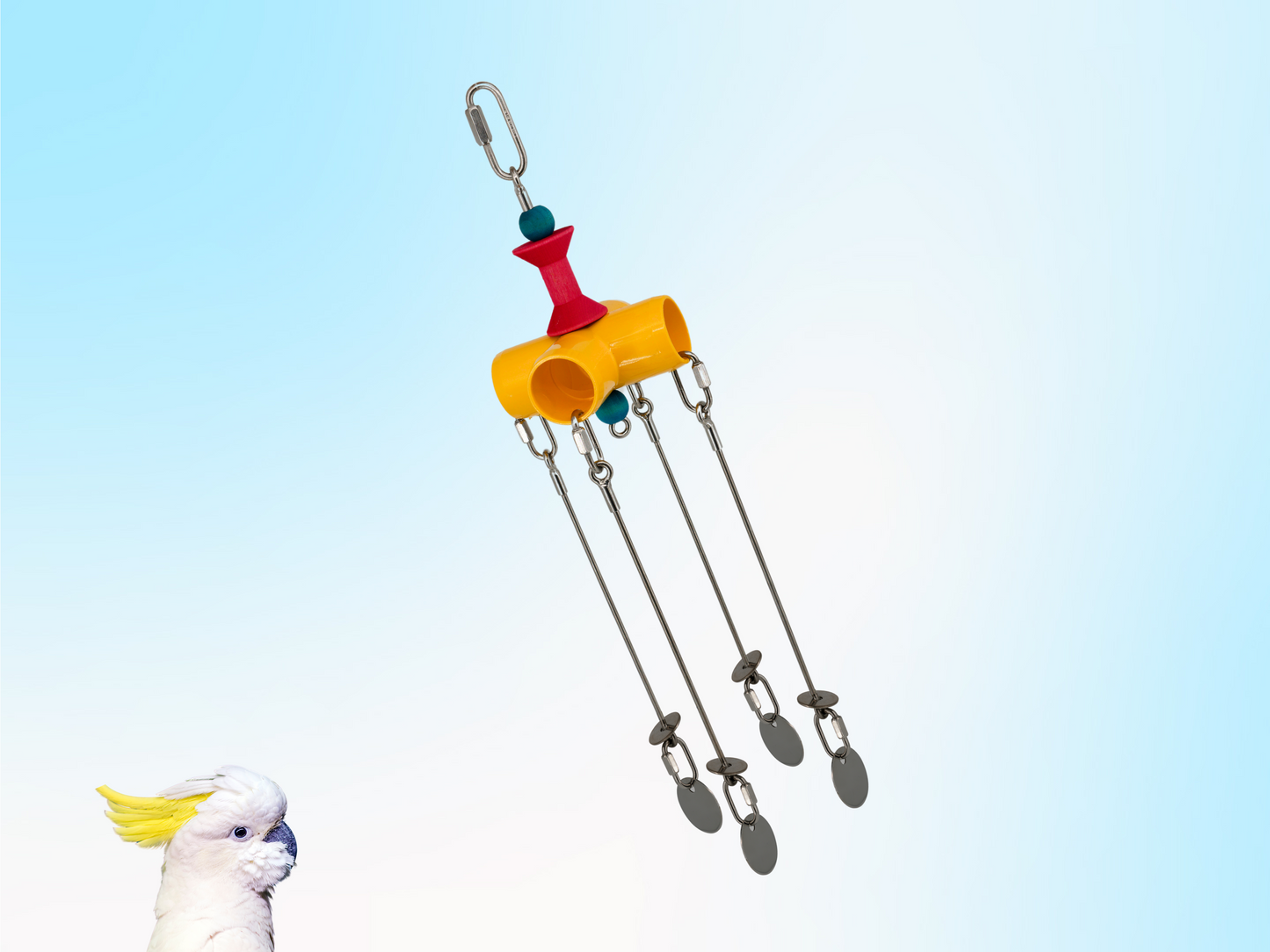 GANGLY JANGLY™ / large / stainless steel parrot toy holder / Sustainable and reusable bird toy base / Safe alternative to rope and twine / poles / skewers