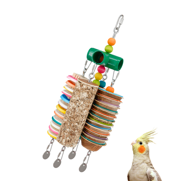 GANGLY JANGLY™ refillable stainless steel bird toy platform pre-loaded with crunchy and chewy palm leaf shredders | Medium