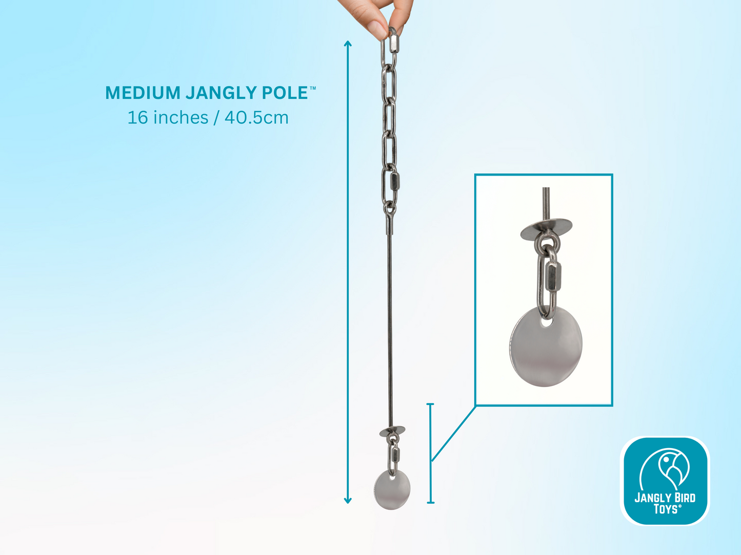 MEDIUM JANGLY POLE™ WITH TOYS / Stainless Steel Parrot Toy Base / Skewer / Sustainable and reusable bird toy holder / Comes loaded with toys!