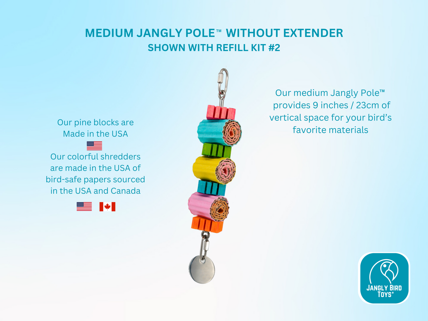 MEDIUM JANGLY POLE™ without extender / Stainless steel parrot toy holder / Sustainable and reusable bird toy base / Skewer (Copy) (Copy)