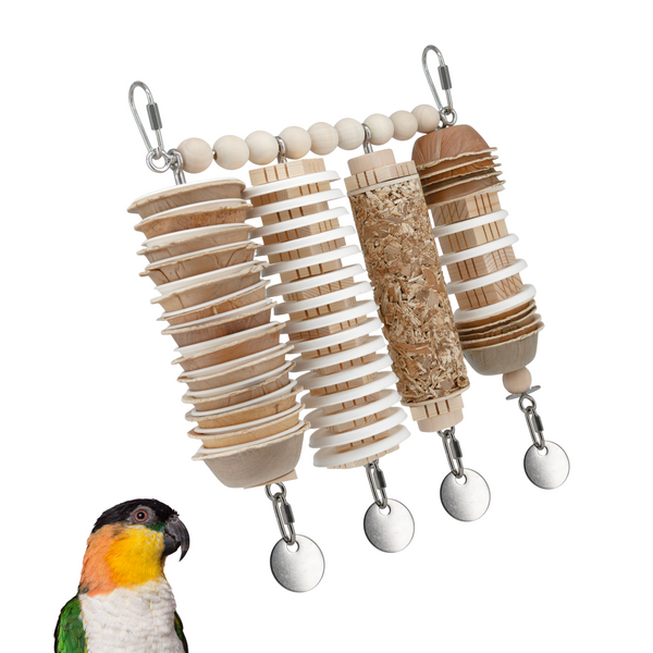 Medium JANGLY WALL OF TOYS™ Refillable stainless steel bird toy platform pre-loaded with all natural toys