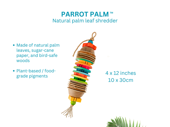 PARROT PALM SHREDDERS™ | Set of Two | Natural chew and foraging toys made of palm leaves and bird-safe woods | Large bird toys