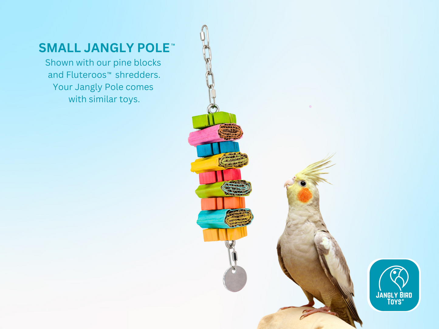 SMALL JANGLY POLE™ WITH TOYS / Stainless steel parrot toy base / Skewer / Sustainable and reusable bird toy holder