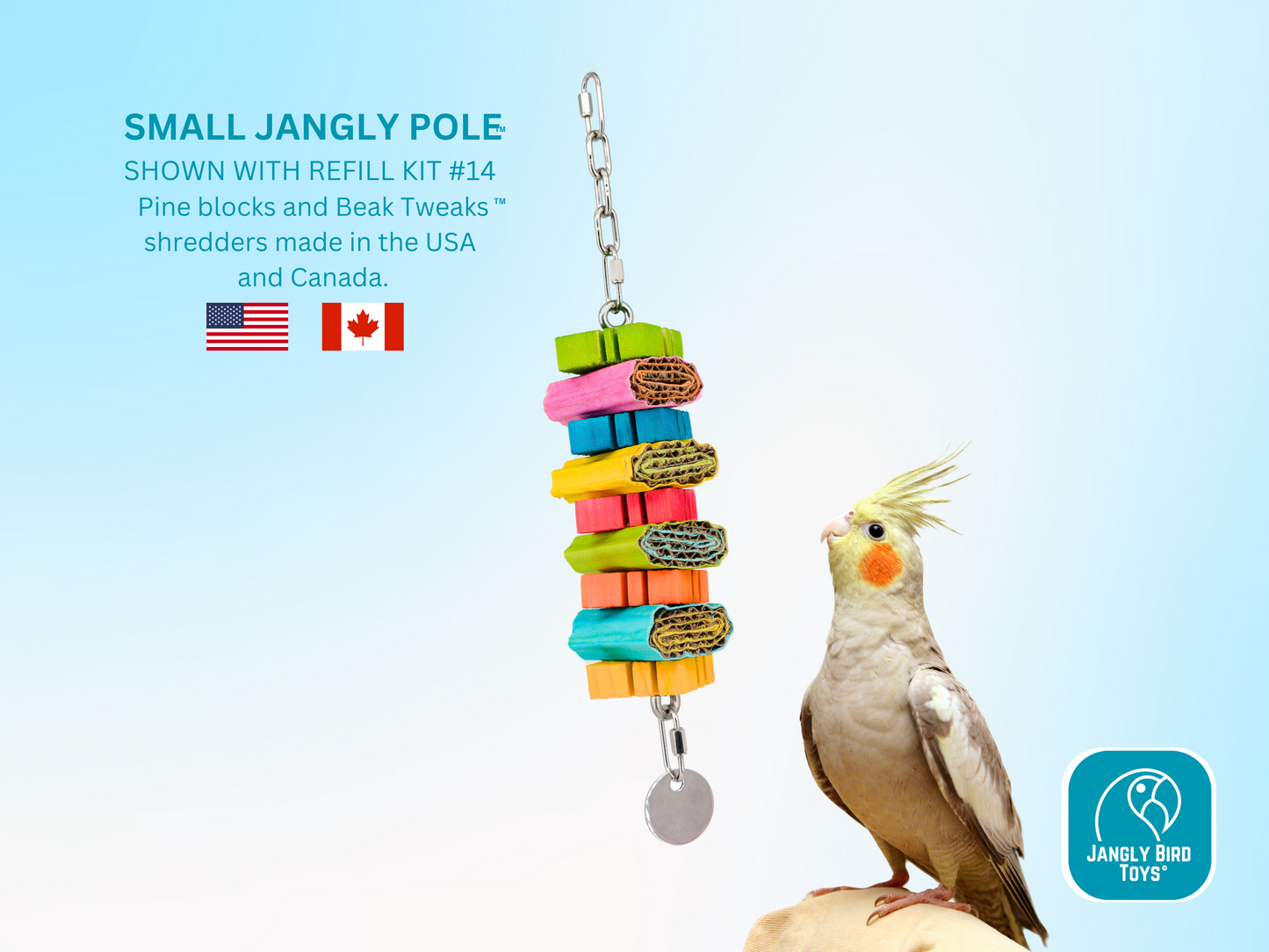 SMALL JANGLY POLE™ / Stainless Steel Parrot Toy Base / Skewer / Sustainable and reusable bird toy holder