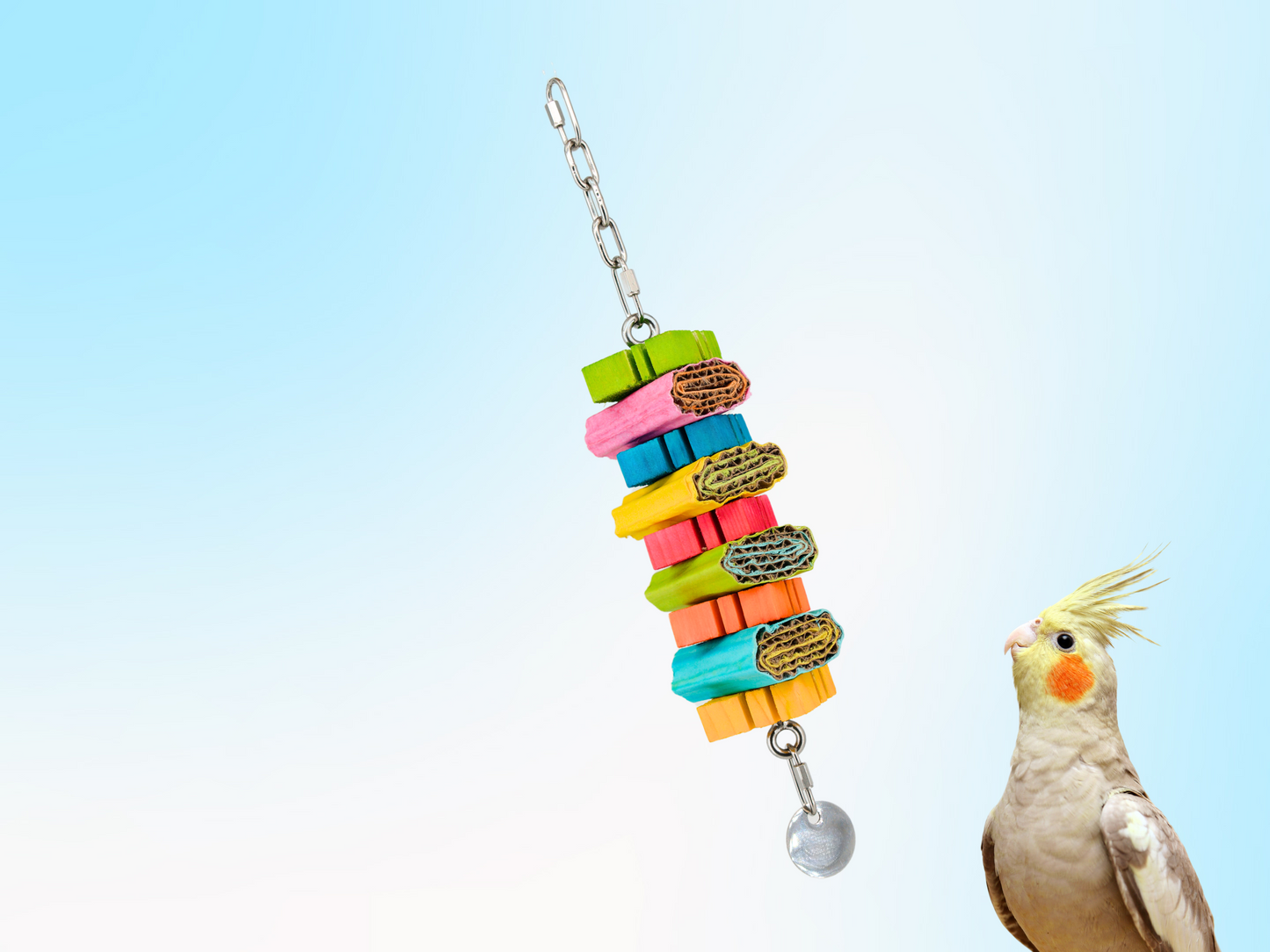 SMALL JANGLY POLE™ WITH TOYS / Stainless steel parrot toy base / Skewer / Sustainable and reusable bird toy holder