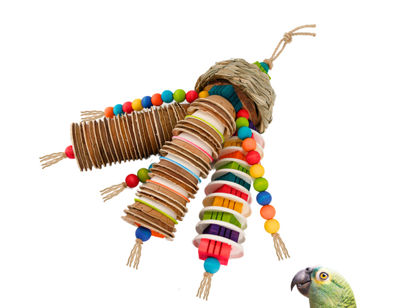 PARROT PALM SHREDDER™ | Large bird chew toy made of natural palm leaves and bird-safe woods