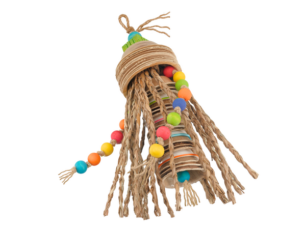PARROT PALM SHREDDER™ with corn husk, seagrass, palm fronds and bird-safe woods | Large bird toy | Naturally safe