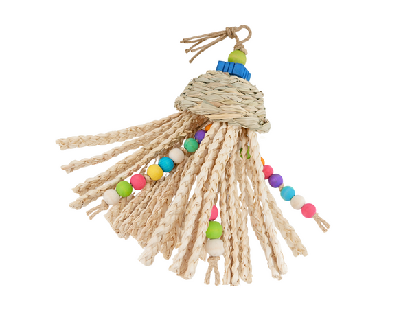 PARROT PALM SHREDDER™ with corn husk, seagrass, palm fronds and bird-safe woods | Large bird toy | Naturally safe