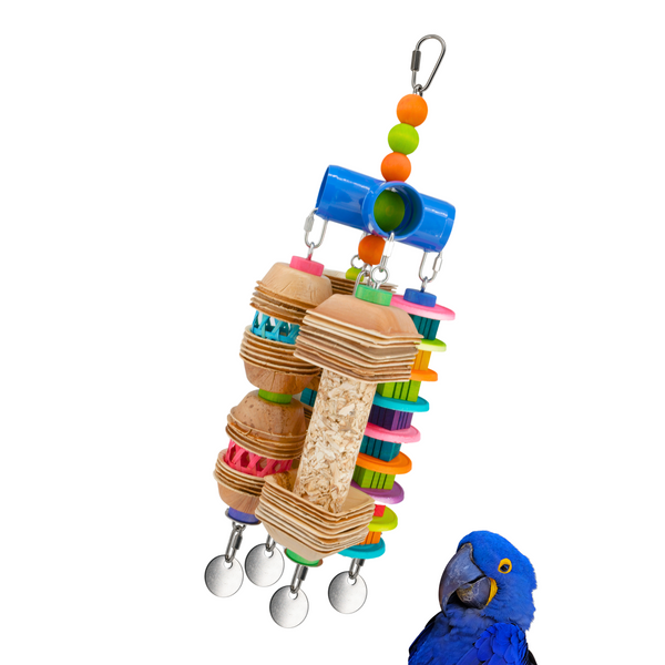 GANGLY JANGLY™ refillable stainless steel bird toy platform pre-loaded with toys! | Extra-Large